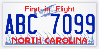NC license plate ABC7099