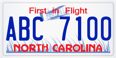 NC license plate ABC7100
