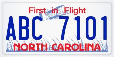 NC license plate ABC7101
