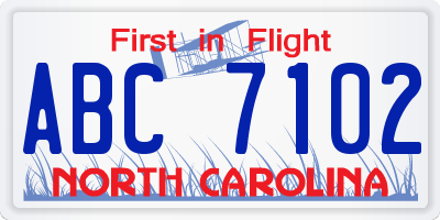 NC license plate ABC7102