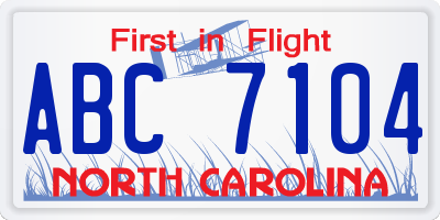 NC license plate ABC7104