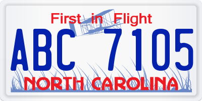 NC license plate ABC7105
