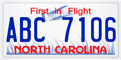NC license plate ABC7106