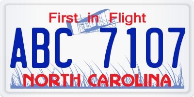 NC license plate ABC7107