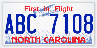 NC license plate ABC7108