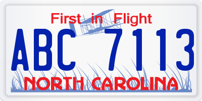 NC license plate ABC7113