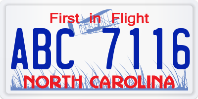NC license plate ABC7116