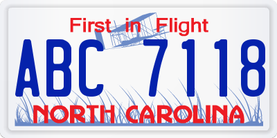 NC license plate ABC7118