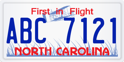 NC license plate ABC7121