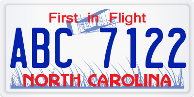 NC license plate ABC7122