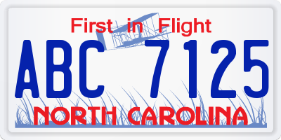 NC license plate ABC7125