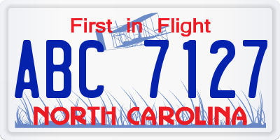 NC license plate ABC7127