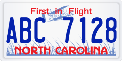NC license plate ABC7128