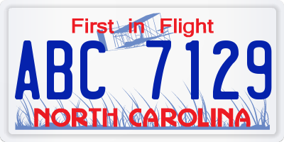NC license plate ABC7129