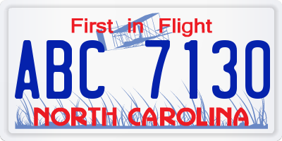 NC license plate ABC7130