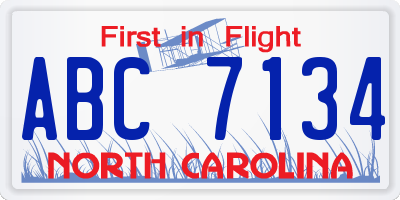 NC license plate ABC7134