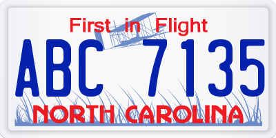 NC license plate ABC7135