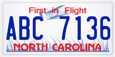NC license plate ABC7136