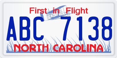 NC license plate ABC7138
