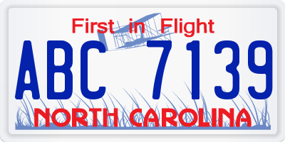 NC license plate ABC7139