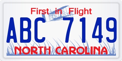 NC license plate ABC7149