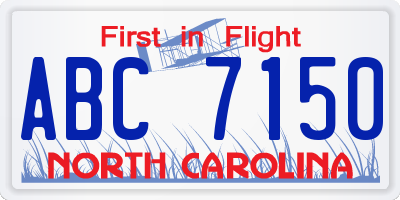 NC license plate ABC7150