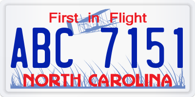 NC license plate ABC7151