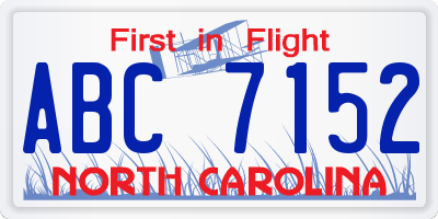 NC license plate ABC7152