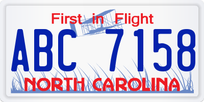 NC license plate ABC7158