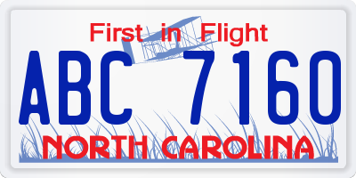 NC license plate ABC7160