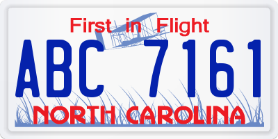 NC license plate ABC7161