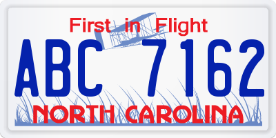 NC license plate ABC7162