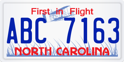 NC license plate ABC7163