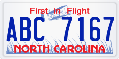 NC license plate ABC7167