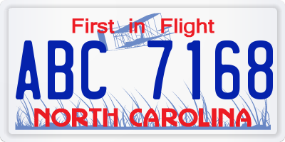 NC license plate ABC7168