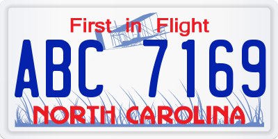 NC license plate ABC7169