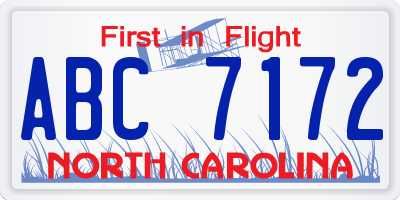 NC license plate ABC7172