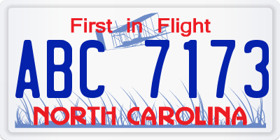 NC license plate ABC7173