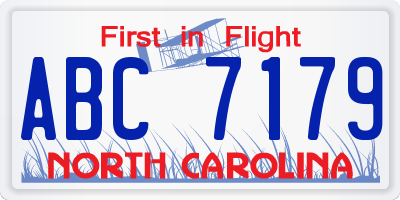 NC license plate ABC7179