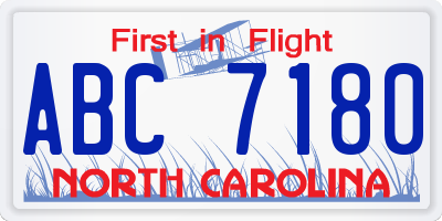 NC license plate ABC7180