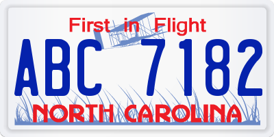 NC license plate ABC7182