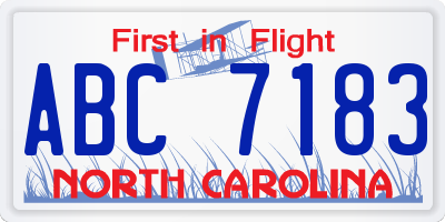 NC license plate ABC7183