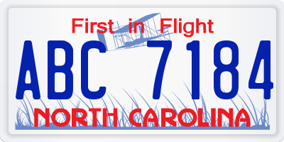 NC license plate ABC7184
