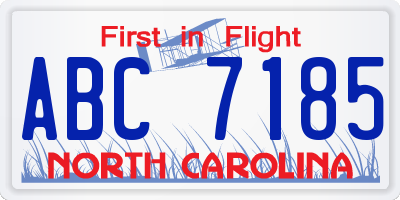 NC license plate ABC7185