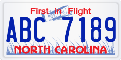 NC license plate ABC7189