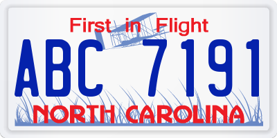 NC license plate ABC7191