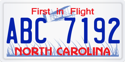 NC license plate ABC7192