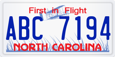 NC license plate ABC7194