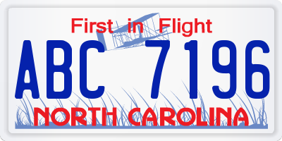 NC license plate ABC7196