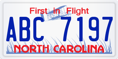 NC license plate ABC7197